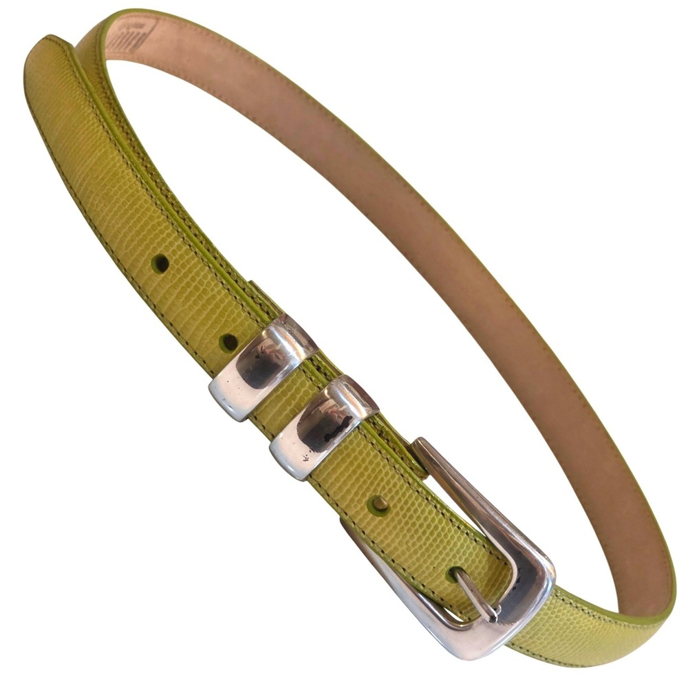 Brighton Classics Lime Green Lizard Embossed Leather Belt Silver Buckle 30 Med